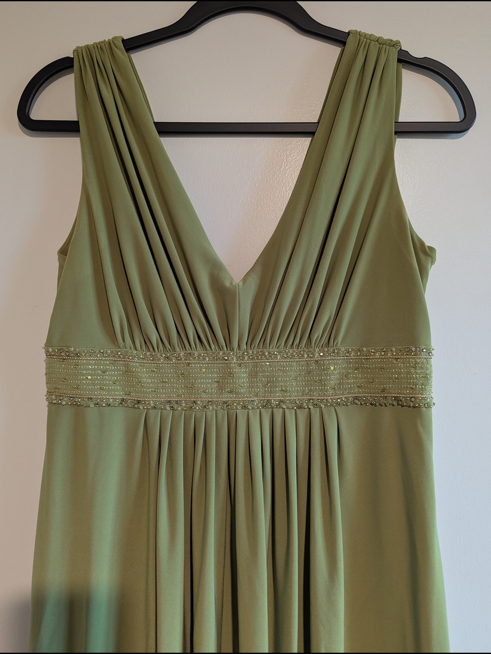 Green Beaded Pleated A-Line Midi Dress M